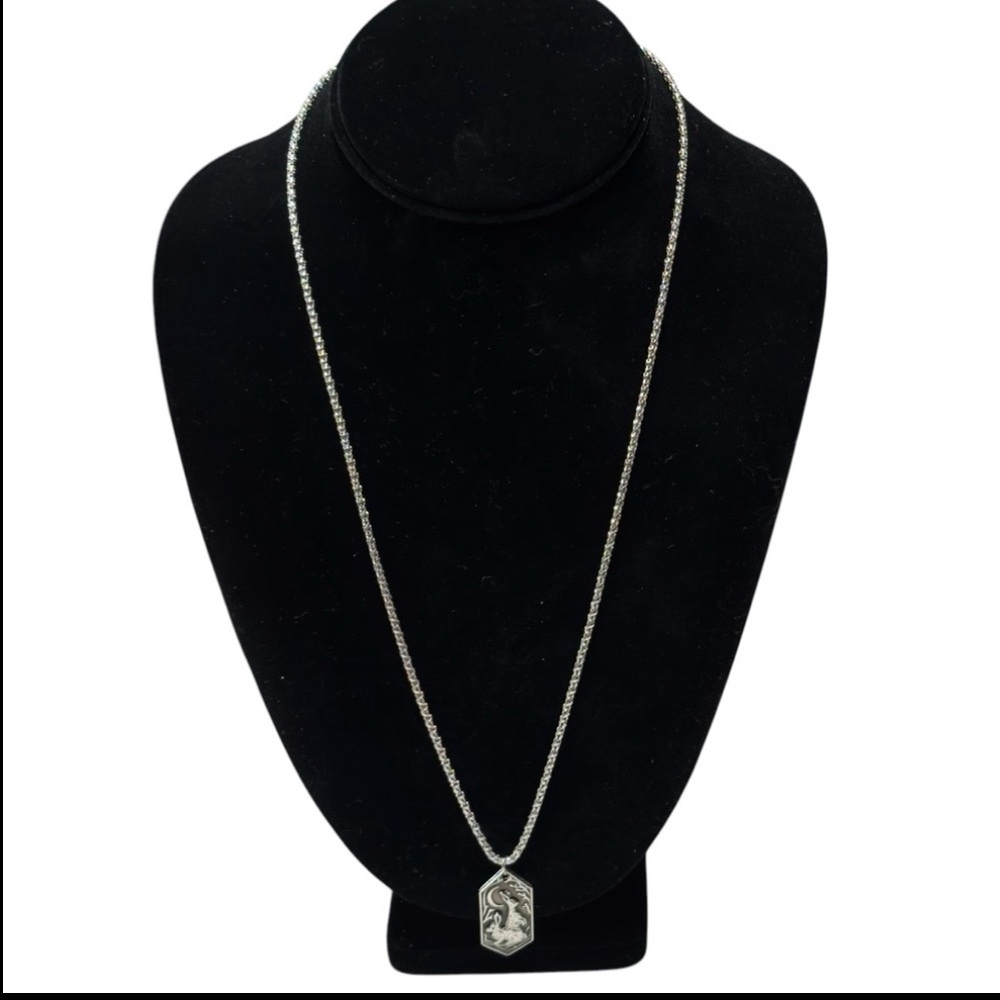 UNBRANDED SILVER Rabbits Under The CRESCENT Moon STATEMENT Necklace Pendant - Picture 2 of 11